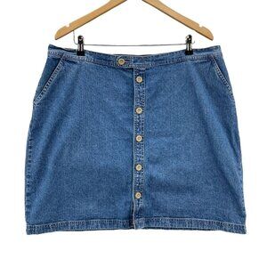 Christopher & Banks Denim Skirt Women Plus 20W Blue Jean Cotton Button Front VTG